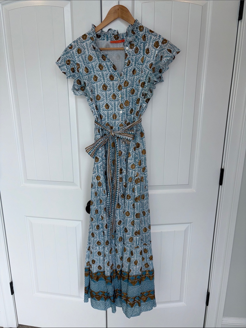Oliphant Light Blue Floral Tie-Waist Maxi Dress
